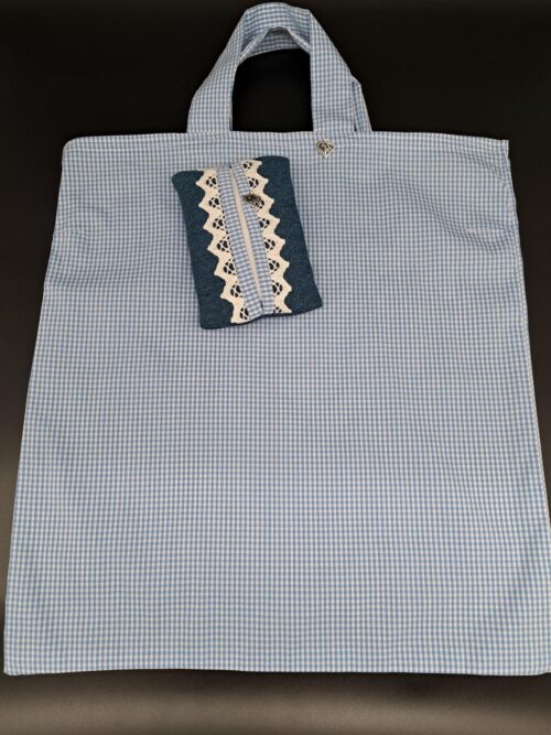 Shopper Bluse hell-blau-kariert