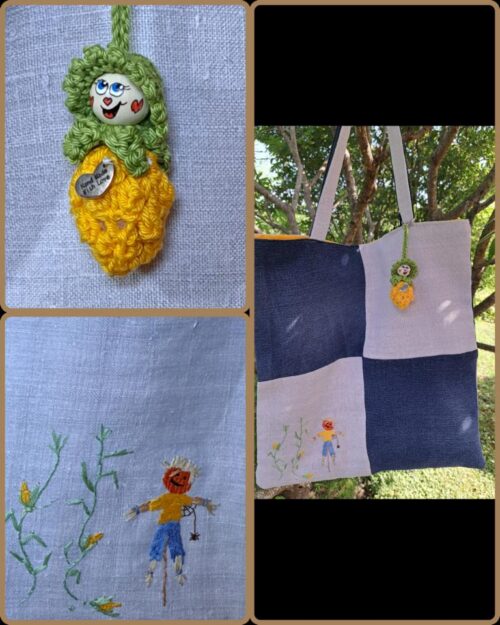 Shopper Jeans und Bauernleinen, recycelt und handgestickt